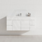 Macho 1200mm Premium MDF Gloss White Wall Hung Vanity Single/Double Bowls Available