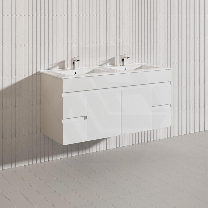Macho 1200mm Premium MDF Gloss White Wall Hung Vanity Single/Double Bowls Available
