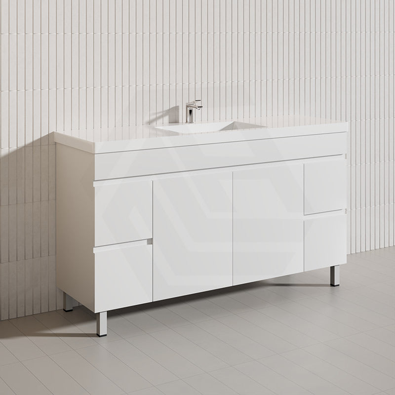 Macho 1500mm Premium MDF Gloss White Freestanding Bathroom Vanity Single/Double Bowls Available