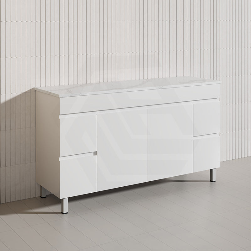 Macho 1500mm Premium MDF Gloss White Freestanding Bathroom Vanity Single/Double Bowls Available