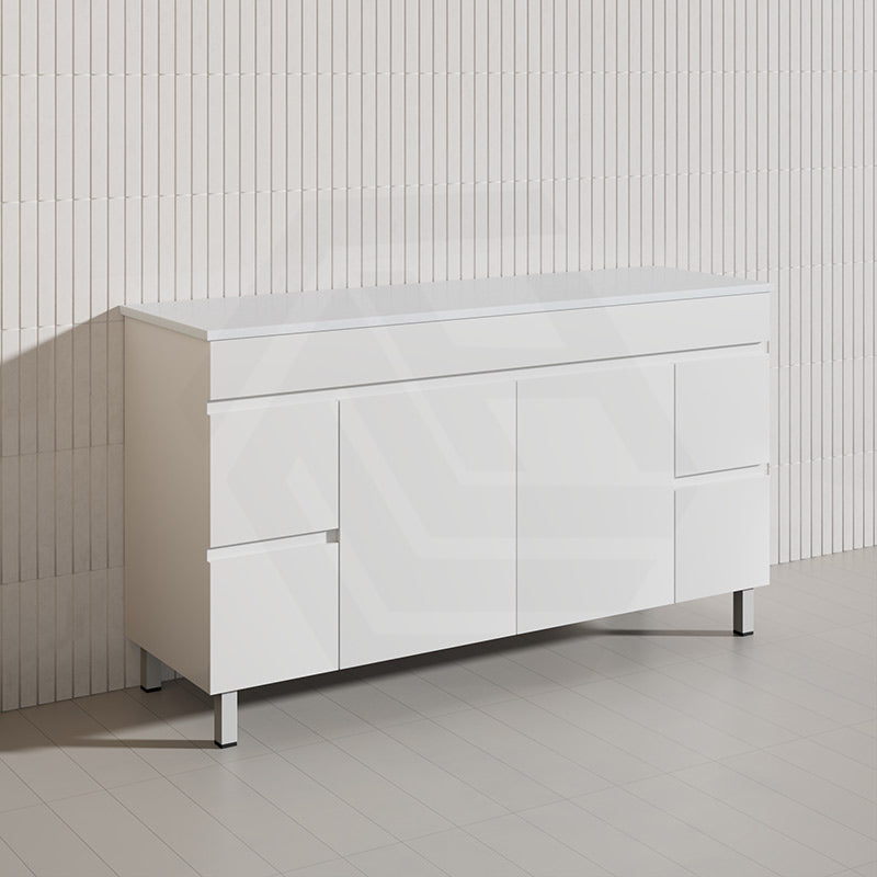Macho 1500mm Premium MDF Gloss White Freestanding Bathroom Vanity Single/Double Bowls Available