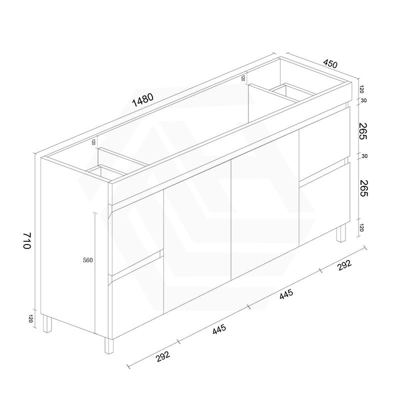 Macho 1500mm Premium MDF Gloss White Freestanding Bathroom Vanity Single/Double Bowls Available