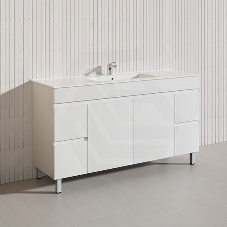 Macho 1500mm Premium MDF Gloss White Freestanding Bathroom Vanity Single/Double Bowls Available