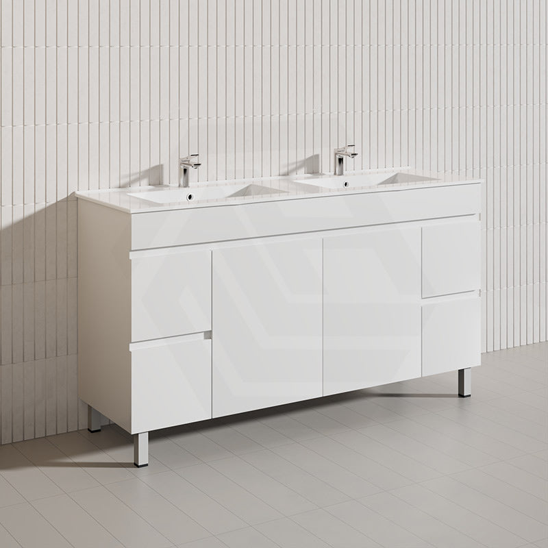 Macho 1500mm Premium MDF Gloss White Freestanding Bathroom Vanity Single/Double Bowls Available