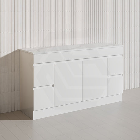 Macho 1500mm Premium MDF Gloss White Freestanding Bathroom Vanity Single/Double Bowls Available