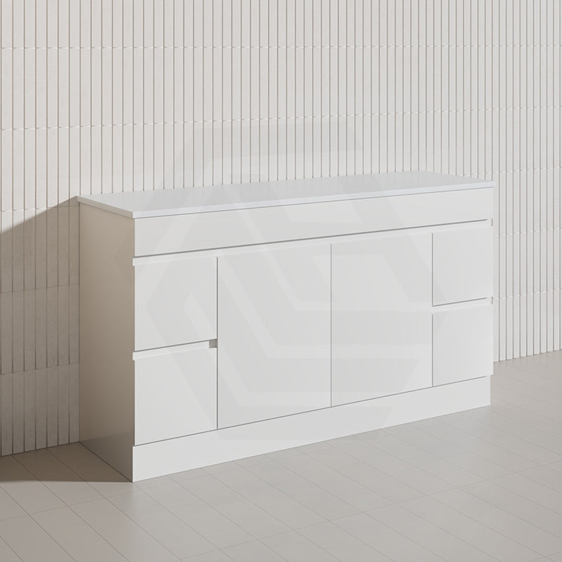 Macho 1500mm Premium MDF Gloss White Freestanding Bathroom Vanity Single/Double Bowls Available