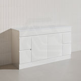 Macho 1500mm Premium MDF Gloss White Freestanding Bathroom Vanity Single/Double Bowls Available