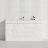 Macho 1500mm Premium MDF Gloss White Freestanding Bathroom Vanity Single/Double Bowls Available