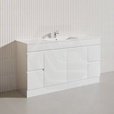 Macho 1500mm Premium MDF Gloss White Freestanding Bathroom Vanity Single/Double Bowls Available