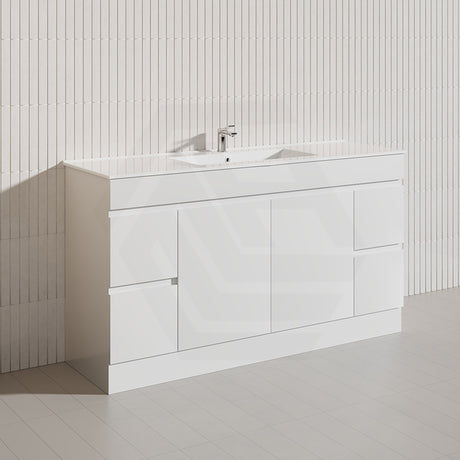 Macho 1500mm Premium MDF Gloss White Freestanding Bathroom Vanity Single/Double Bowls Available