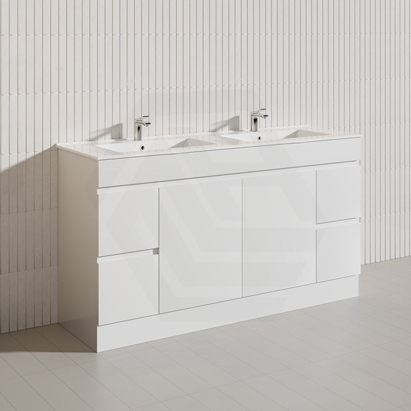 Macho 1500mm Premium MDF Gloss White Freestanding Bathroom Vanity Single/Double Bowls Available