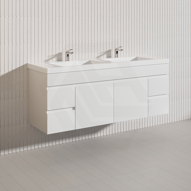 Macho 1500mm Premium MDF Gloss White Wall Hung Vanity Single/Double Bowls Available