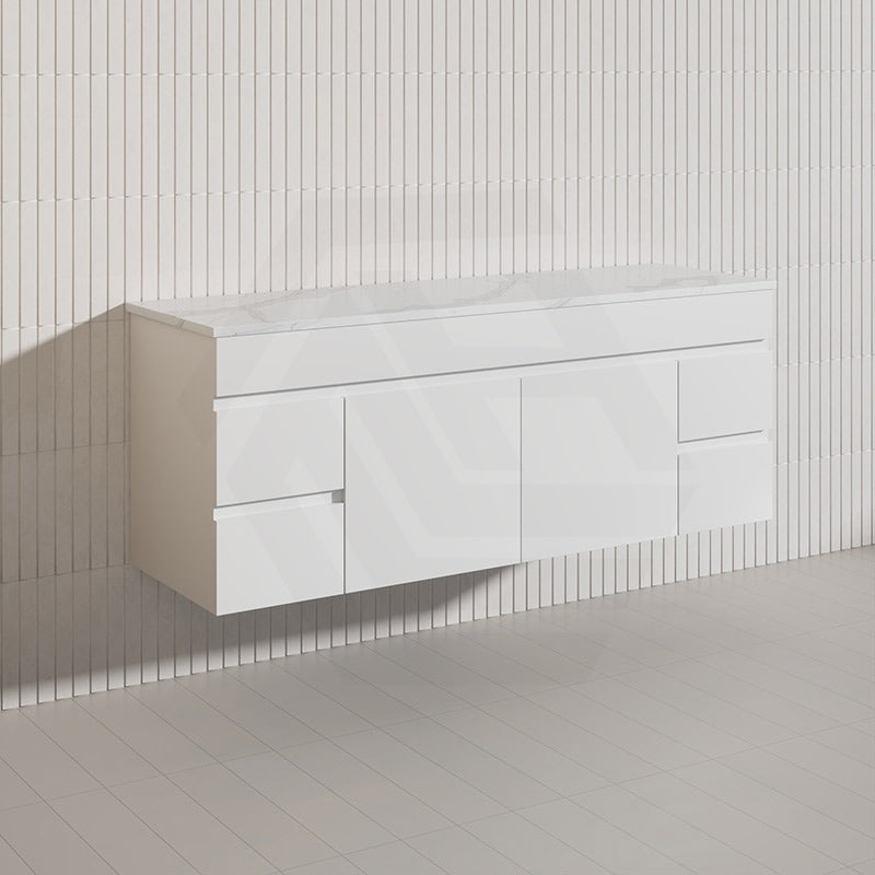 Macho 1500mm Premium MDF Gloss White Wall Hung Vanity Single/Double Bowls Available