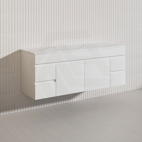 Macho 1500mm Premium MDF Gloss White Wall Hung Vanity Single/Double Bowls Available