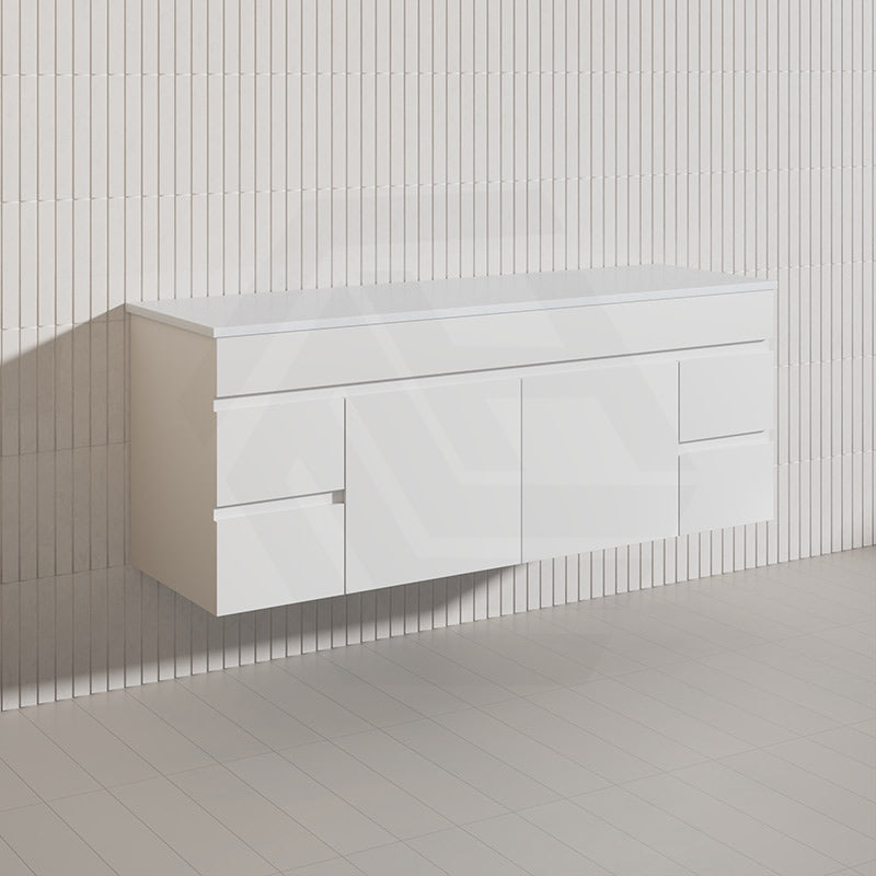 Macho 1500mm Premium MDF Gloss White Wall Hung Vanity Single/Double Bowls Available