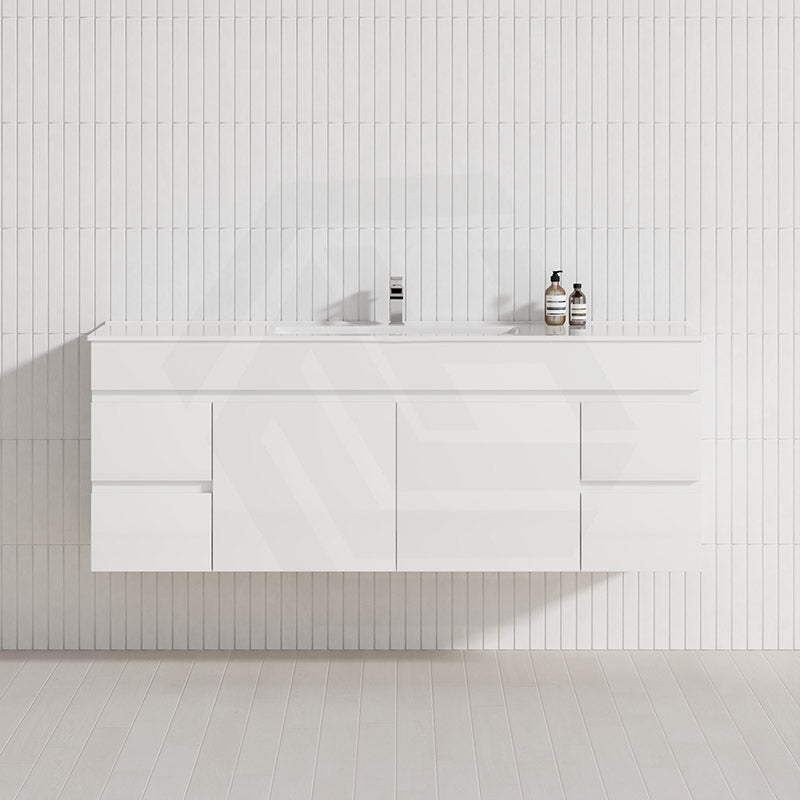Macho 1500mm Premium MDF Gloss White Wall Hung Vanity Single/Double Bowls Available