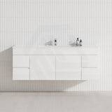 Macho 1500mm Premium MDF Gloss White Wall Hung Vanity Single/Double Bowls Available