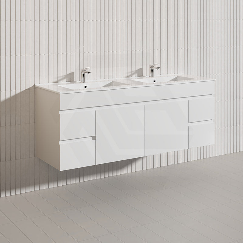 Macho 1500mm Premium MDF Gloss White Wall Hung Vanity Single/Double Bowls Available