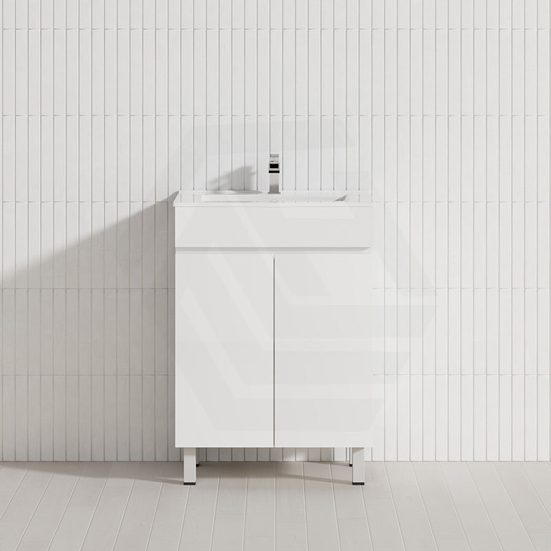 Macho 600mm Narrow Premium MDF Gloss White Freestanding Vanity with Legs/Kickboard