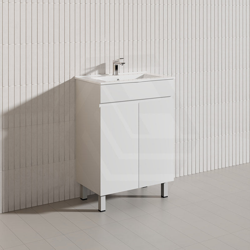 Macho 600mm Narrow Premium MDF Gloss White Freestanding Vanity with Legs/Kickboard