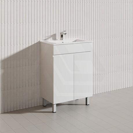 Macho 600mm Narrow Premium MDF Gloss White Freestanding Vanity with Legs/Kickboard