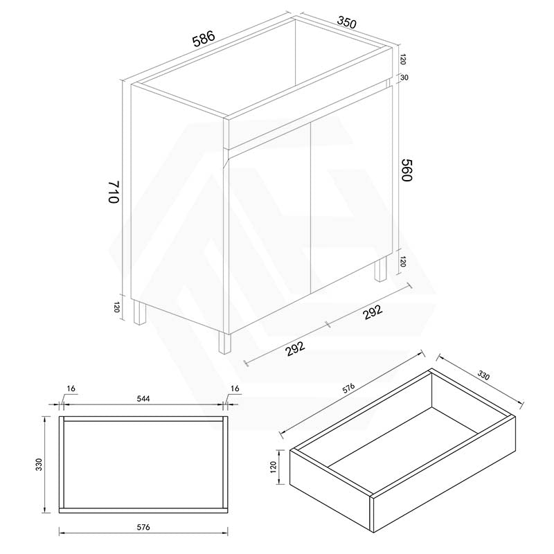 Macho 600mm Narrow Premium MDF Gloss White Freestanding Vanity with Legs/Kickboard