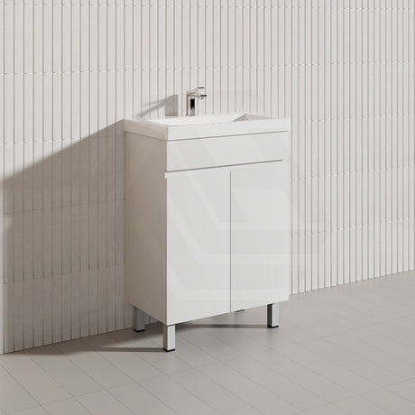 Macho 600mm Narrow Premium MDF Gloss White Freestanding Vanity with Legs/Kickboard