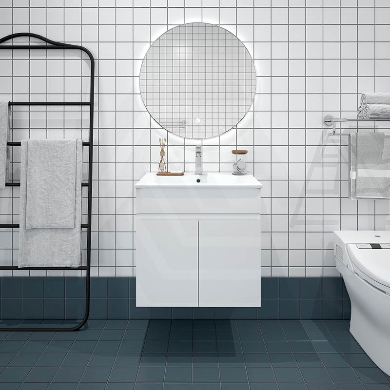 600mm MACHO Narrow Premium MDF Gloss White Wall Hung Vanity Cabinet ONLY & Ceramic/Poly Top Available