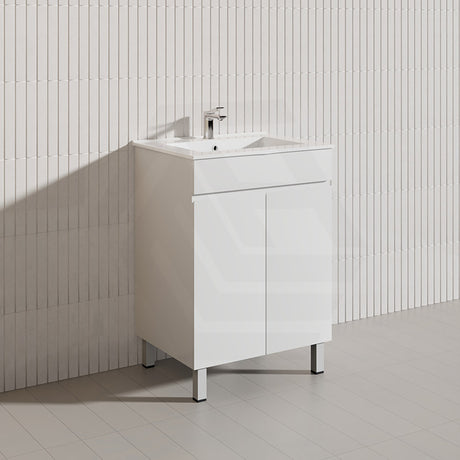 Macho 600mm Premium MDF Gloss White Freestanding Bathroom Vanity with Legs/Kickboard