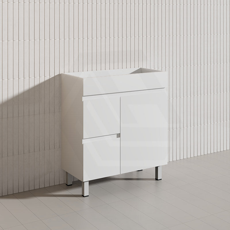 Macho 750mm Narrow Premium MDF Gloss White Freestanding Vanity with Left/Right Hand Drawers