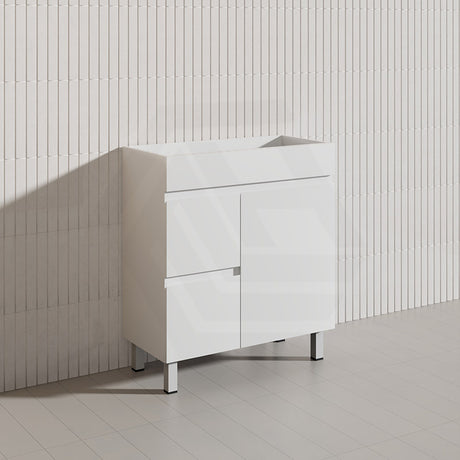 Macho 750mm Narrow Premium MDF Gloss White Freestanding Vanity with Left/Right Hand Drawers