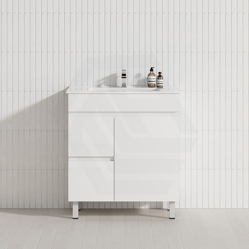 Macho 750mm Narrow Premium MDF Gloss White Freestanding Vanity with Left/Right Hand Drawers