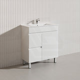 Macho 750mm Narrow Premium MDF Gloss White Freestanding Vanity with Left/Right Hand Drawers