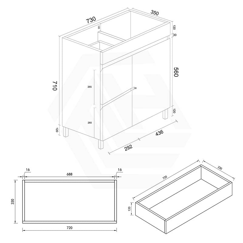 Macho 750mm Narrow Premium MDF Gloss White Freestanding Vanity with Left/Right Hand Drawers