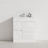 Macho 750mm Narrow Premium MDF Gloss White Freestanding Vanity with Left/Right Hand Drawers