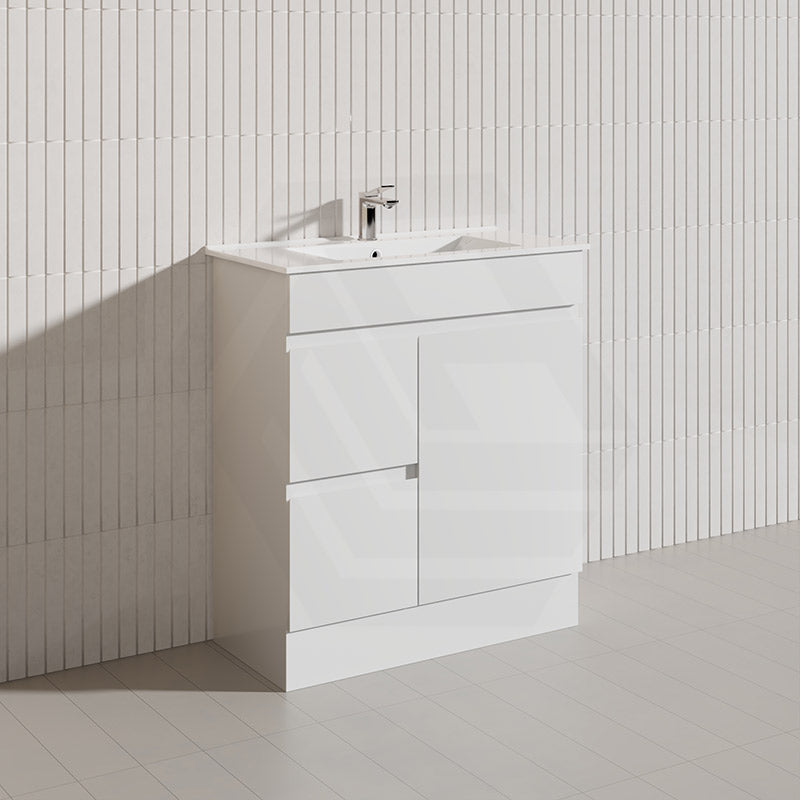 Macho 750mm Narrow Premium MDF Gloss White Freestanding Vanity with Left/Right Hand Drawers