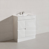 Macho 750mm Narrow Premium MDF Gloss White Freestanding Vanity with Left/Right Hand Drawers
