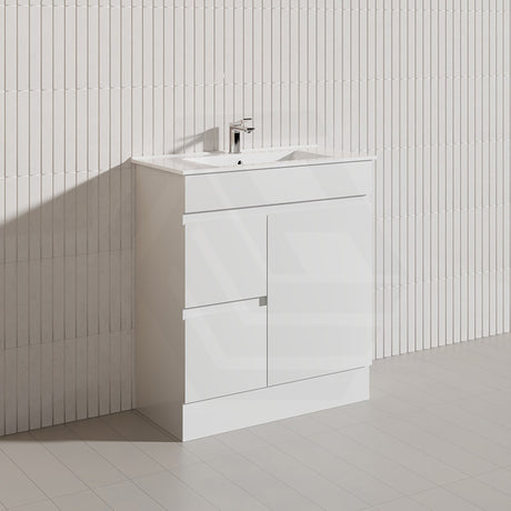 Macho 750mm Narrow Premium MDF Gloss White Freestanding Vanity with Left/Right Hand Drawers