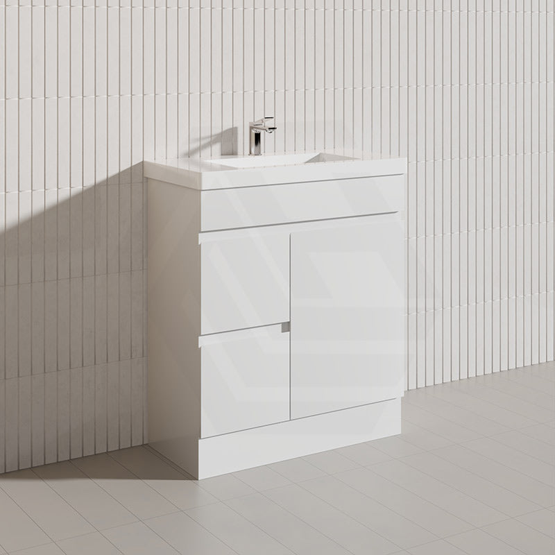 Macho 750mm Narrow Premium MDF Gloss White Freestanding Vanity with Left/Right Hand Drawers