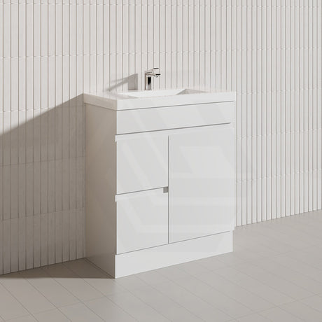 Macho 750mm Narrow Premium MDF Gloss White Freestanding Vanity with Left/Right Hand Drawers