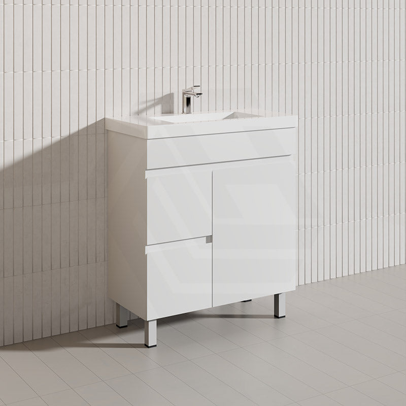 Macho 750mm Narrow Premium MDF Gloss White Freestanding Vanity with Left/Right Hand Drawers