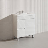 Macho 750mm Narrow Premium MDF Gloss White Freestanding Vanity with Left/Right Hand Drawers