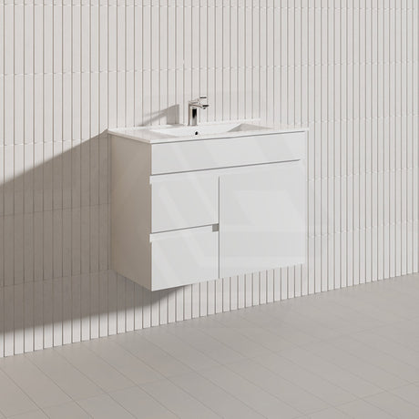 Macho 750mm Narrow Premium MDF Gloss White Wall Hung Vanity with Left/Right Hand Drawers
