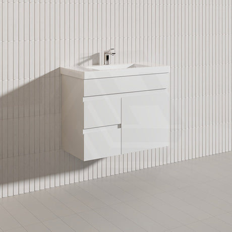 Macho 750mm Narrow Premium MDF Gloss White Wall Hung Vanity with Left/Right Hand Drawers