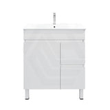 750mm MACHO Narrow Premium MDF Gloss White Freestanding Vanity with Left/Right Drawers