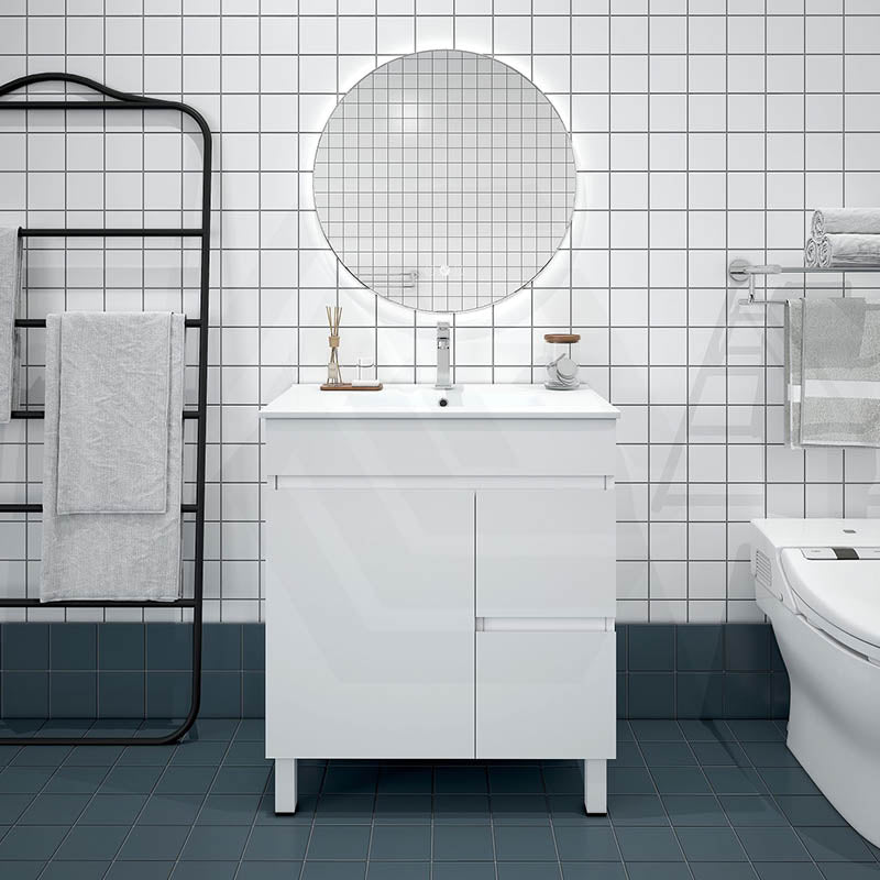 750mm MACHO Narrow Premium MDF Gloss White Freestanding Vanity with Left/Right Drawers