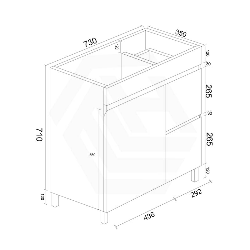750mm MACHO Narrow Premium MDF Gloss White Freestanding Vanity with Left/Right Drawers