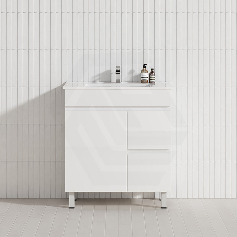 Macho 750mm Narrow Premium MDF Gloss White Freestanding Vanity with Left/Right Hand Drawers