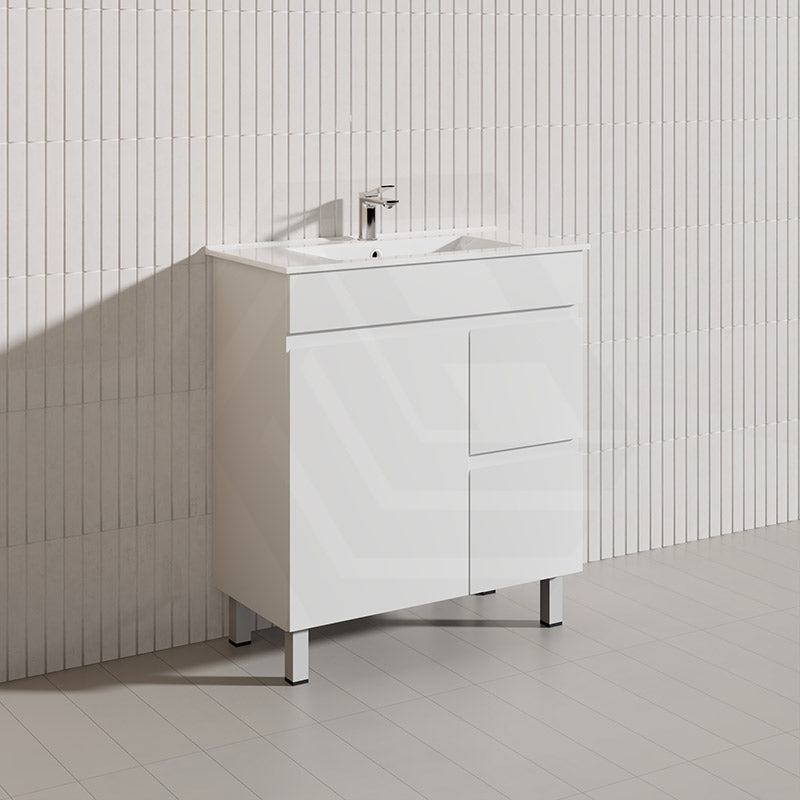Macho 750mm Narrow Premium MDF Gloss White Freestanding Vanity with Left/Right Hand Drawers