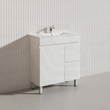 Macho 750mm Narrow Premium MDF Gloss White Freestanding Vanity with Left/Right Hand Drawers